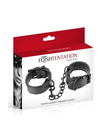 Menottes simili cuir noir ajustables Fetish Tentation 