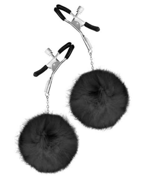 Pinces à seins pression réglable pompons noirs 