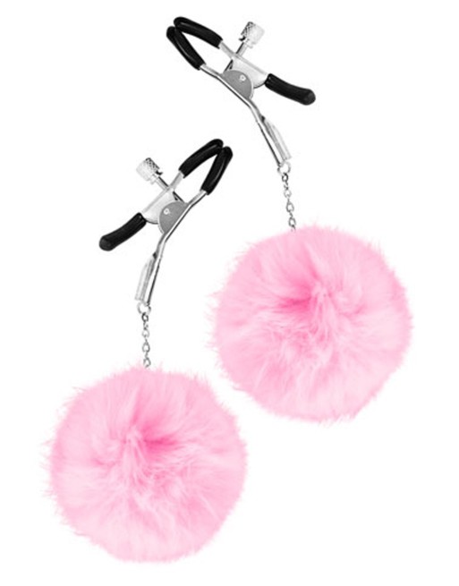 Pinces à seins pression réglable pompons roses 