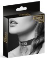 Collier en cuir noir SM avec anneau métal argenté pour laisse 