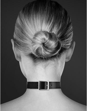 Collier en cuir noir SM avec anneau métal argenté pour laisse 