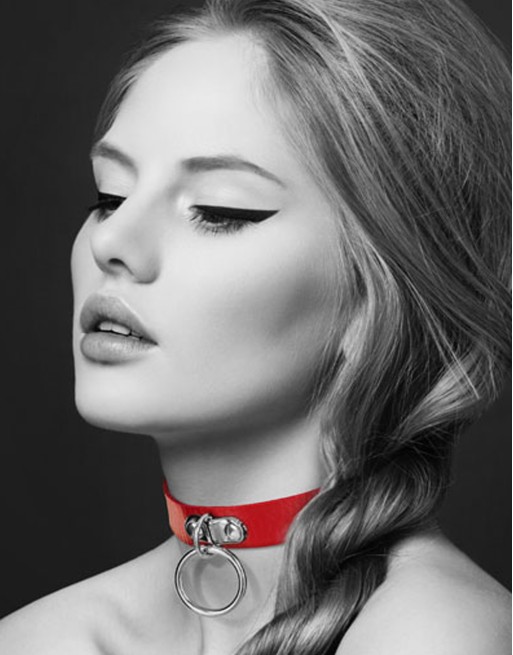 Collier en cuir rouge SM avec anneau métal argenté pour laisse 
