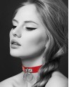 Collier en cuir rouge SM avec anneau métal argenté pour laisse 