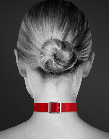 Collier en cuir rouge SM avec anneau métal argenté pour laisse 