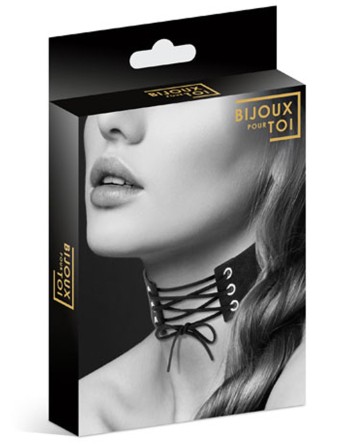 Collier en cuir noir SM avec lacet 