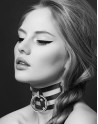 Collier en cuir noir SM triple lanière avec anneau métal argenté 