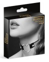 Collier en cuir noir SM avec bande de strass et coeur métal argenté 