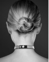 Collier en cuir noir SM avec bande de strass et coeur métal argenté 