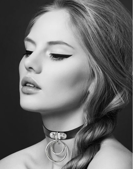 Collier en cuir noir SM avec double anneau métal argenté pour laisse 
