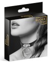 Collier en cuir noir SM avec double anneau métal argenté pour laisse 