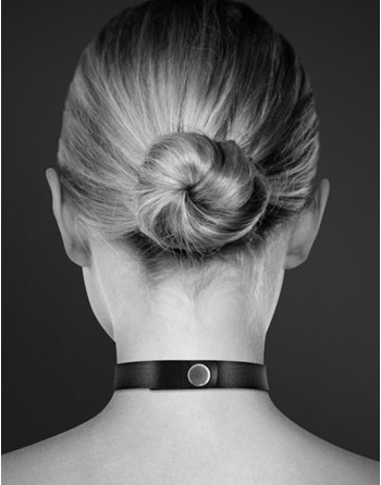 Collier en cuir noir SM avec double anneau métal argenté pour laisse 