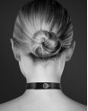 Collier en cuir noir SM avec double anneau métal argenté pour laisse 