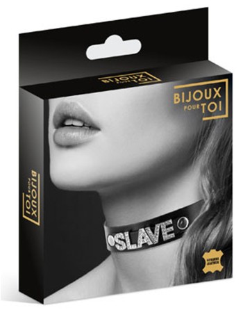 Collier en cuir noir SM avec Slave en strass 