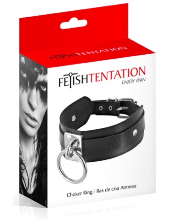 Collier fétichiste avec anneau métal pour laisse 