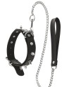 Collier fétichiste avec anneaux pointes et laisse métallique 