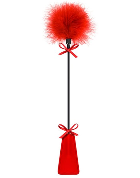Cravache rouge bdsm avec plumeau 