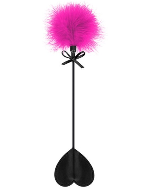 Cravache noire coeur bdsm avec plumeau rose 