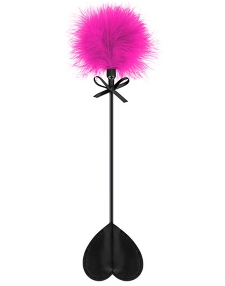 Cravache noire coeur bdsm avec plumeau rose 