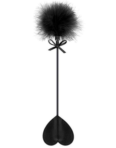 Cravache noire coeur bdsm avec plumeau noir 