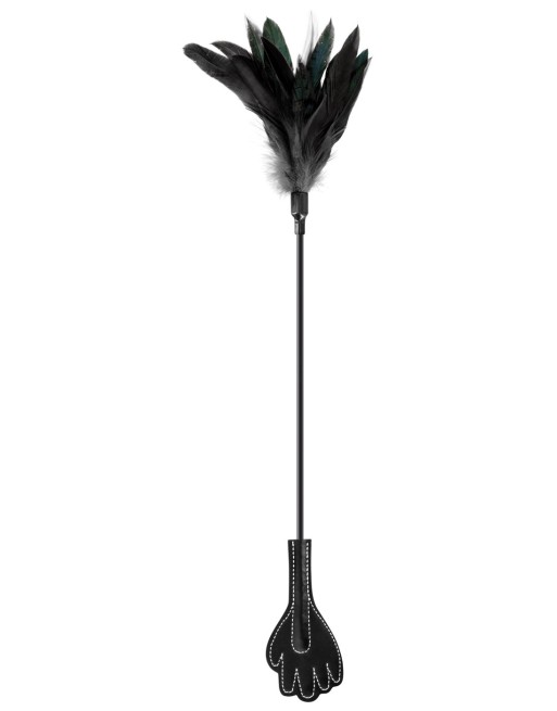 Cravache main noire bdsm avec plumes noires 