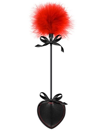 Cravache coeur noire bdsm avec plumeau rouge 