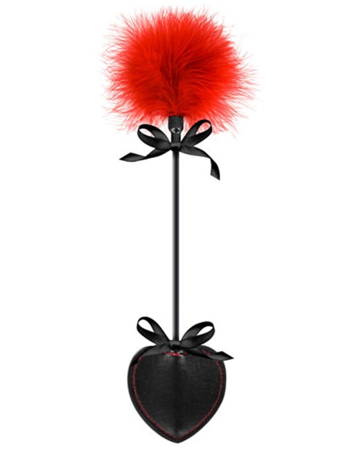 Cravache coeur noire bdsm avec plumeau rouge 