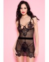 Nuisette noire tulle dentelle poitrine dénudée ornements - ML60081BLK