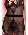 Nuisette noire tulle dentelle poitrine dénudée ornements - ML60081BLK