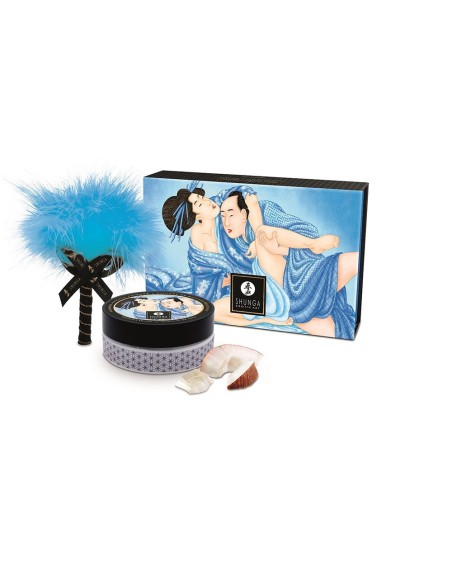 Mini Coffret poudre corporelle noix de coco et plumeau assorti