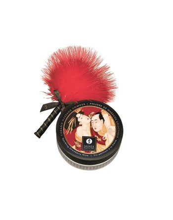 Mini Coffret poudre corporelle fraise/vin pétillant et plumeau assorti