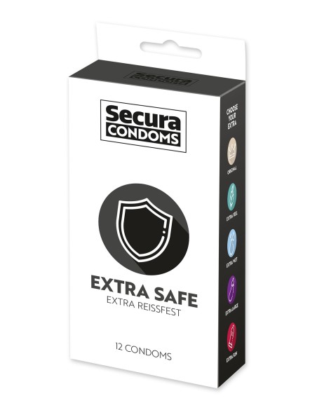 Préservatifs lubrifiés, plus épais, en latex x12 avec réservoir Extra Safe 53 mm