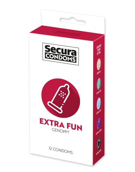 Préservatifs lubrifiés avec picots en latex x12 avec réservoir Extra Fun 53 mm