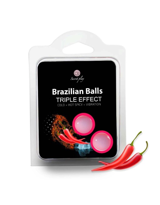 2 boules de massage brésiliennes triple effet froid, chaud et vibration 