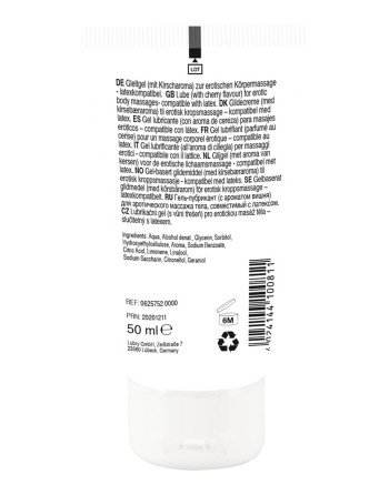 Lubrifiant et gel de massage végétalien comestible goût cerise 50ml 