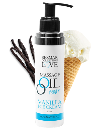 Huile de massage comestible Vanille glacée 100ml 100% naturelle 