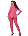 Bodystocking rose fluo résille grande taille ouvert à l'entre-jambes - DG0015XHPK