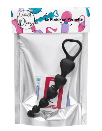 Chapelet Anal Cœur Silicone Noir  1 dosette de lubrifiant — Pocket Pleasure
