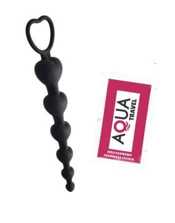 Chapelet Anal Cœur Silicone Noir  1 dosette de lubrifiant — Pocket Pleasure