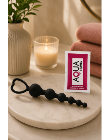 Chapelet Anal Cœur Silicone Noir  1 dosette de lubrifiant — Pocket Pleasure