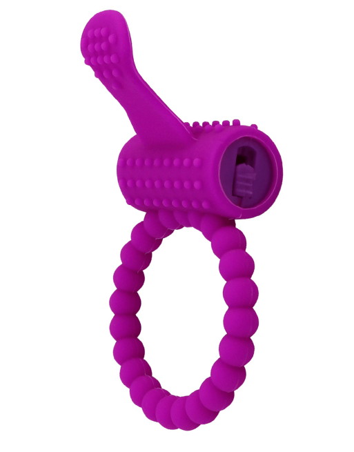 Anneau violet vibrant silicone avec langue picot Pocket Pleasure  1 dosette de lubrifiant