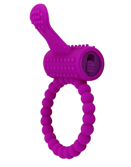 Anneau violet vibrant silicone avec langue picot Pocket Pleasure  1 dosette de lubrifiant