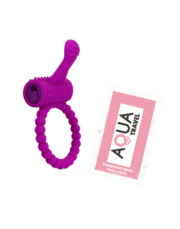 Anneau violet vibrant silicone avec langue picot Pocket Pleasure  1 dosette de lubrifiant