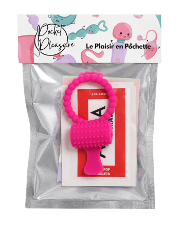 Anneau rose vibrant silicone avec langue picot Pocket Pleasure  1 dosette de lubrifiant