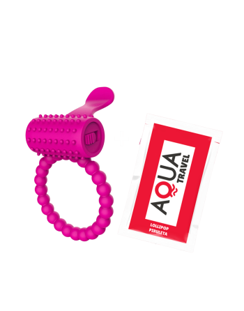 Anneau rose vibrant silicone avec langue picot Pocket Pleasure  1 dosette de lubrifiant
