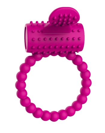 Anneau rose vibrant silicone avec langue picot Pocket Pleasure  1 dosette de lubrifiant