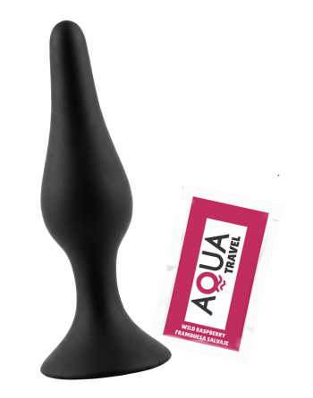 Plug Anal Noir en Silicone XL avec Ventouse Taille XL 15 cm Pocket Pleasure  1 dosette de lubrifiant
