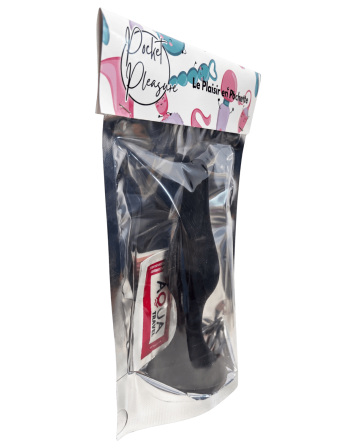 Plug Anal Noir en Silicone XL avec Ventouse Taille XL 15 cm Pocket Pleasure  1 dosette de lubrifiant