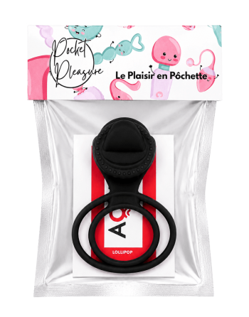 Anneau vibrant 1 seul mode de vibration très extensible noir Pocket Pleasure  1 dosette de lubrifiant