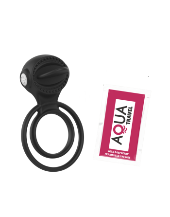 Anneau vibrant 1 seul mode de vibration très extensible noir Pocket Pleasure  1 dosette de lubrifiant