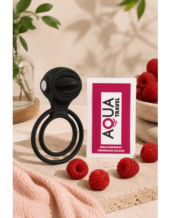Anneau vibrant 1 seul mode de vibration très extensible noir Pocket Pleasure  1 dosette de lubrifiant